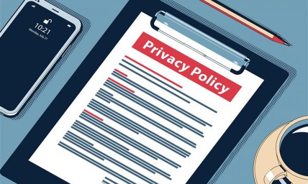 Privacy Policy Concept with Clipboard, Modern Smartphone, Ball Pen and Glasses. Flat Lay, Top View. Vector Halftone Isometric Illustration. (Privacy Policy Concept with Clipboard, Modern Smartphone, Ball Pen and Glasses. Flat Lay, Top View. Vector Hal